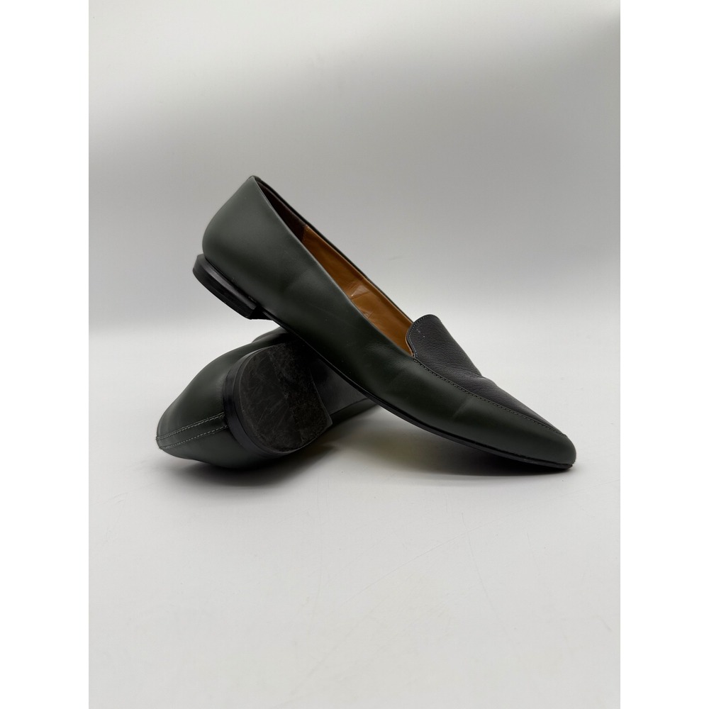Everlane Womens 9 Pointed Toe Leather Loafers Dark Green Black Italy